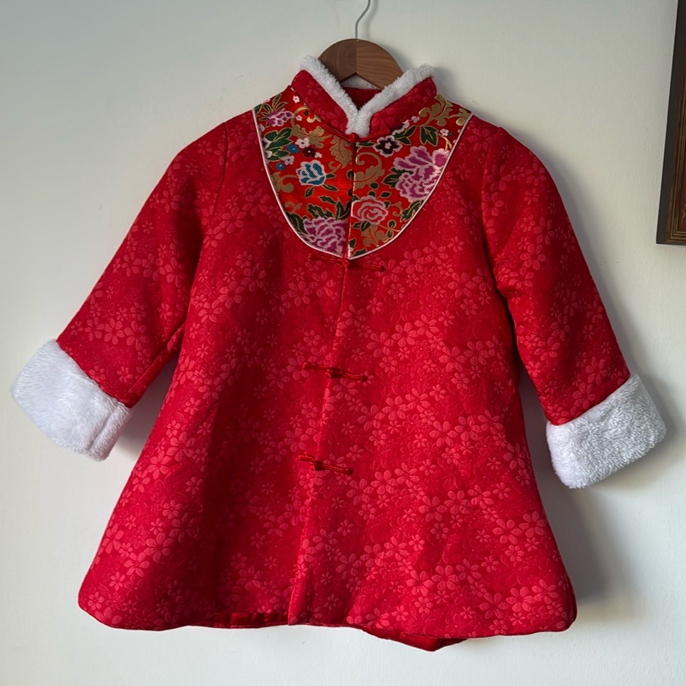 Children Qipao dress, red floral pattern Qipao dress for girls
